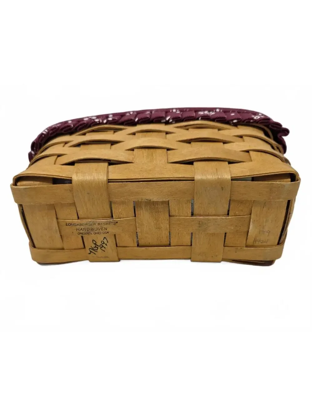 Longaberger Handwoven Hanging Spring Basket with Burgundy Fabric Liner